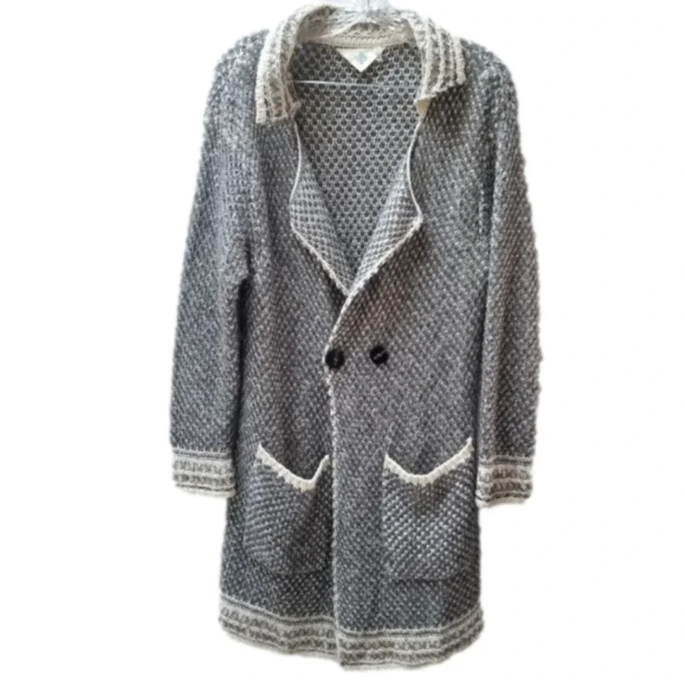 Anthropologie HWR Chunky Knit Long Cardigan Pockets Grey S